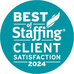 Award badge for best of staffing in client satisfaction 2024